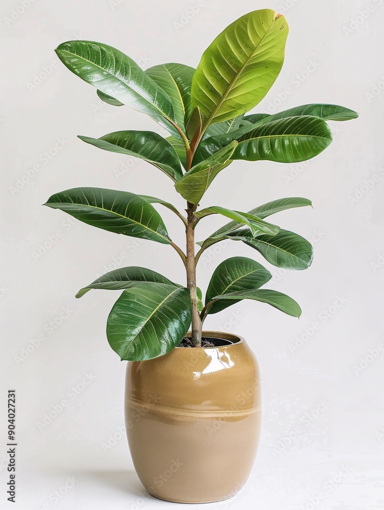 A single large ornamental plant in an elegant ceramic pot, showcased against a pristine white background A single large ornamental plant in an elegant ceramic pot, showcased against a pristine white background