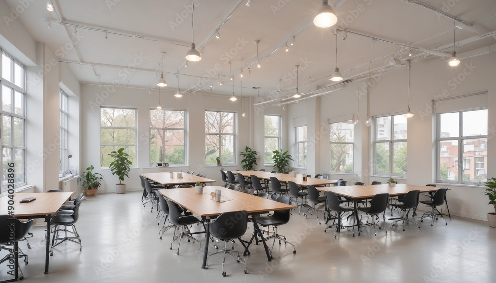 Naklejka premium Bright and airy co-working space with natural light and modern fixtures 