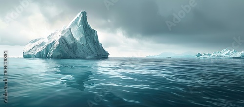 A non tabular iceberg drifts in the ocean near Antarctica on a cloudy day representing the impact of global warming with copy space image photo