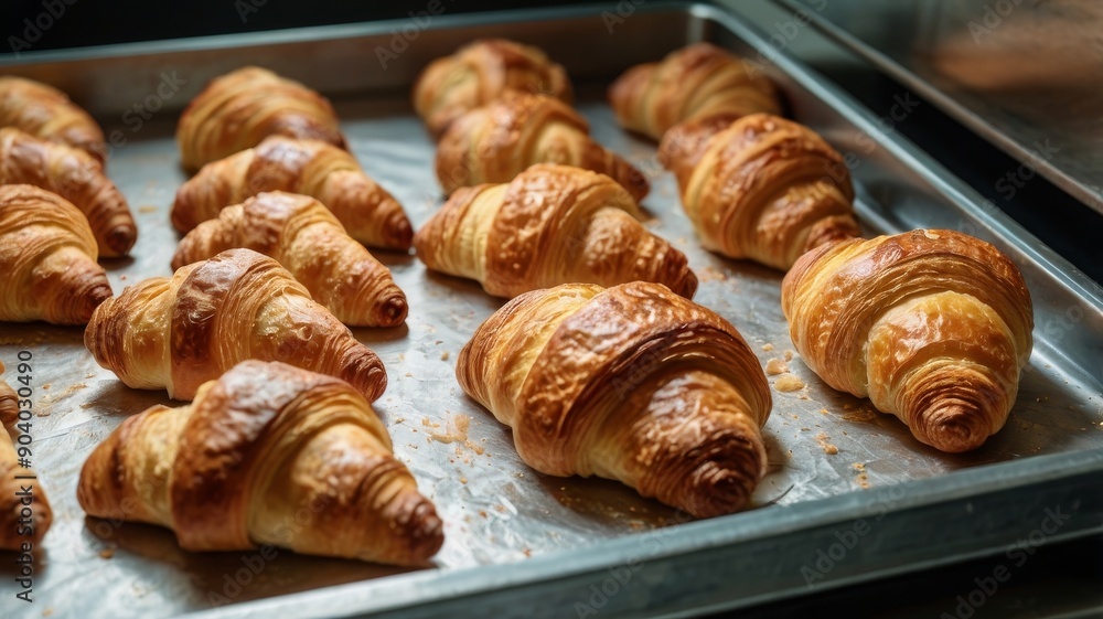 Golden, flaky croissants fresh from the oven, showcasing a perfect buttery texture. Golden, flaky croissants fresh from the oven, showcasing a perfect buttery texture.