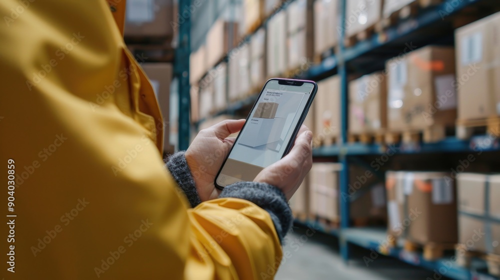 A person using a mobile app to track the delivery status of a package, World Post Day A person using a mobile app to track the delivery status of a package, World Post Day