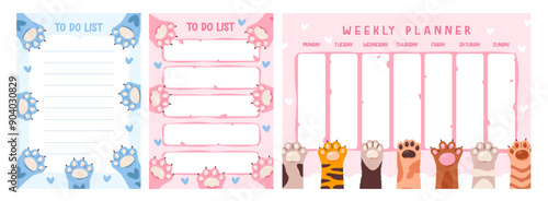To do planner with a cat paws. Vector illustration playful and cute cats paws, perfect for content centered on daily routines and pet lovers