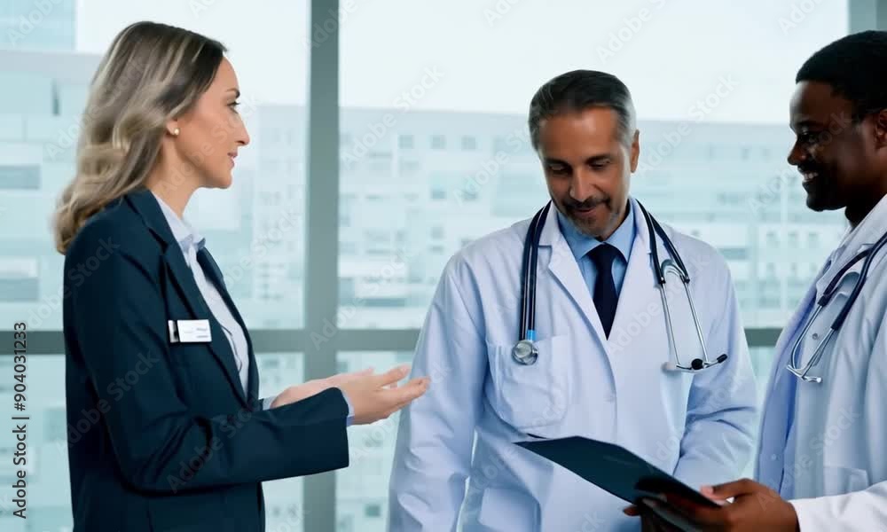 Medical Professionals Discussing Patient Care in a Modern Hospital. Doctor and Nurse Collaborating to Provide High-Quality Healthcare Services Medical Professionals Discussing Patient Care in a Modern Hospital. Doctor and Nurse Collaborating to Provide High-Quality Healthcare Services