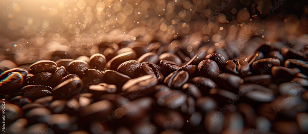 An out of focus up close image of roasted coffee beans with a copy space image An out of focus up close image of roasted coffee beans with a copy space image