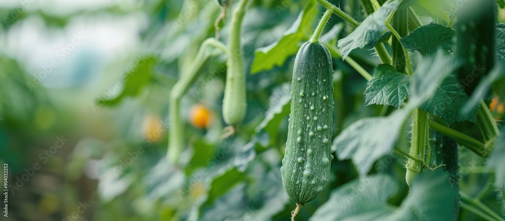 Bitter Gourd hanging in plant at a Vegetable farm with copy space image showing agricultural scenery Bitter Gourd hanging in plant at a Vegetable farm with copy space image showing agricultural scenery