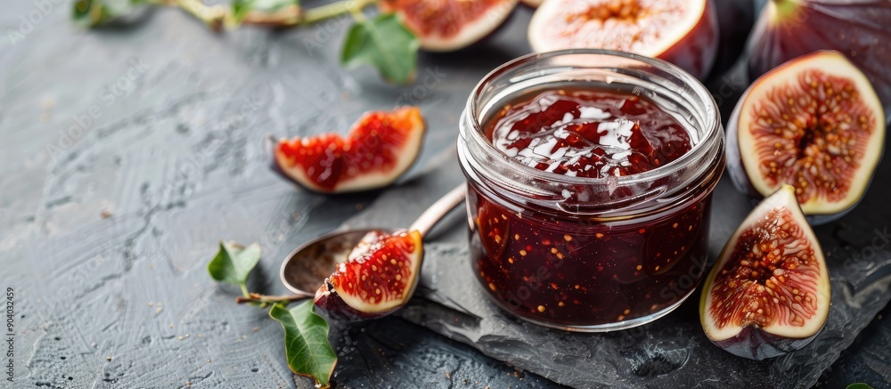 Photo of fig jam with empty space for text or design elements known as copy space image Photo of fig jam with empty space for text or design elements known as copy space image
