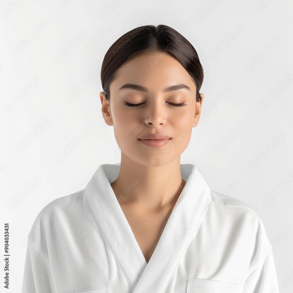 Medium shot of woman in bathroom robe, isolated on a white background, Medium shot of woman in bathroom robe, isolated on a white background,