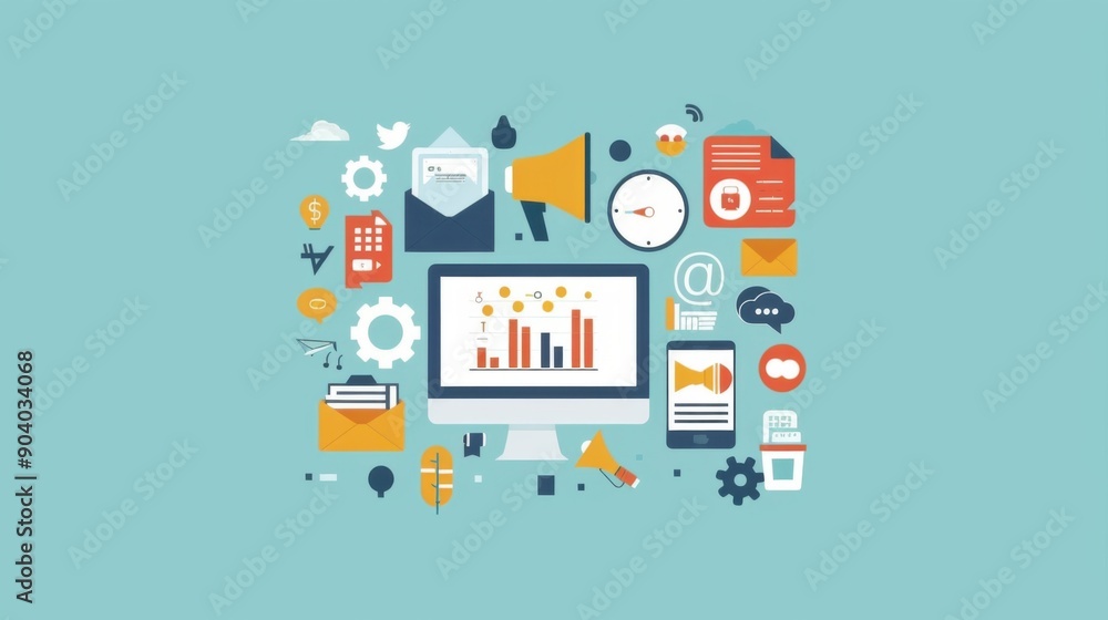 A computer monitor with a lot of icons and a clock on it A computer monitor with a lot of icons and a clock on it