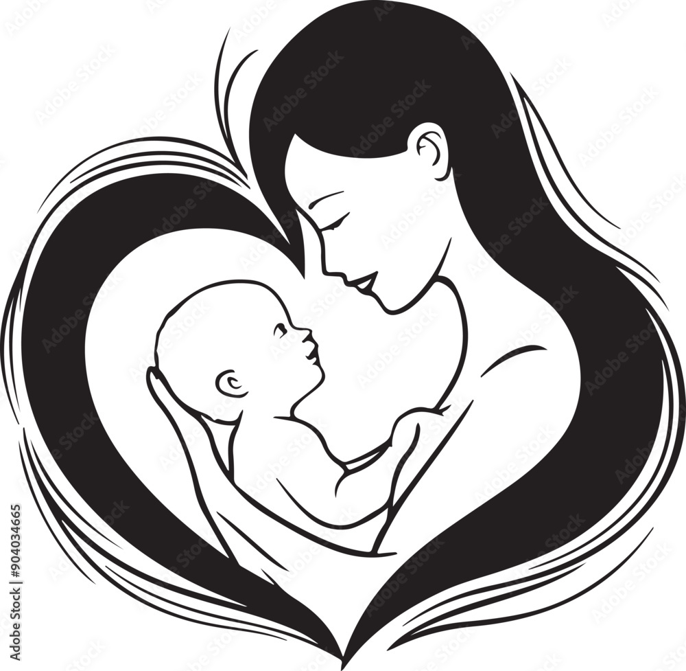 Mother and Baby Silhouette Vector Mother and Baby Silhouette Vector