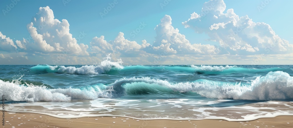 Summer scene with sea waves foam and sky blending at the horizon ideal for a copy space image Summer scene with sea waves foam and sky blending at the horizon ideal for a copy space image