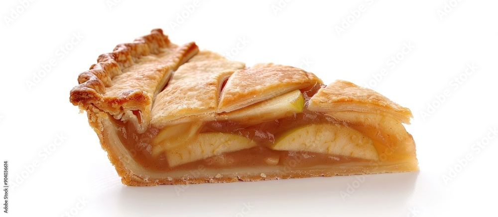Apple pie slice presented on a white backdrop with ample copy space image Apple pie slice presented on a white backdrop with ample copy space image