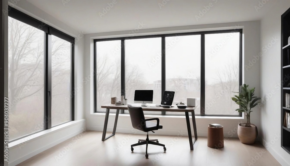 Modern office with sleek white desks and minimalistic decor
Modern office with sleek white desks and minimalistic decor
