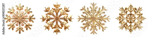 Gold decorations for winter holidays. Golden isolated snowflake 3d.