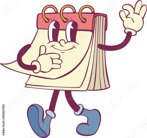 Calendar retro groovy mascot cartoon character