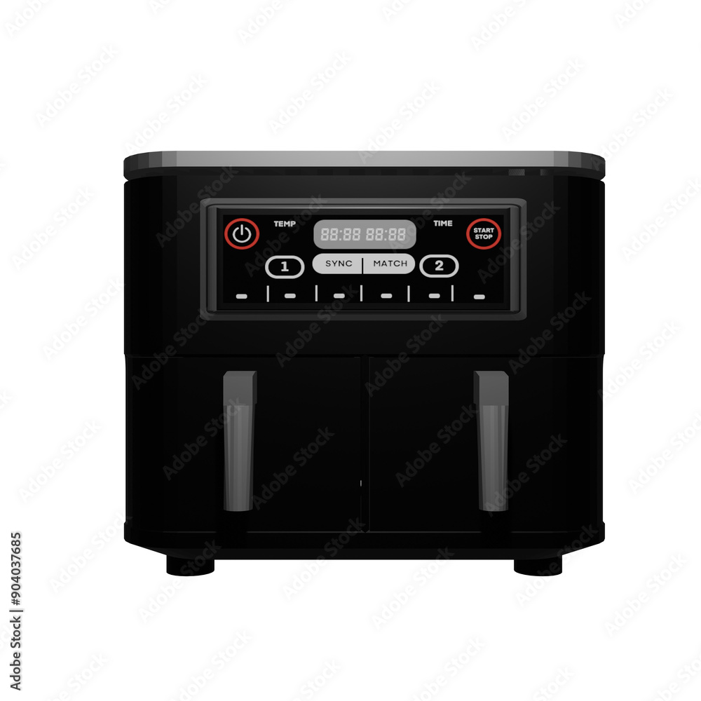 Fototapeta premium Airfryer Double black modeled in 3D/ PNG - Position 5