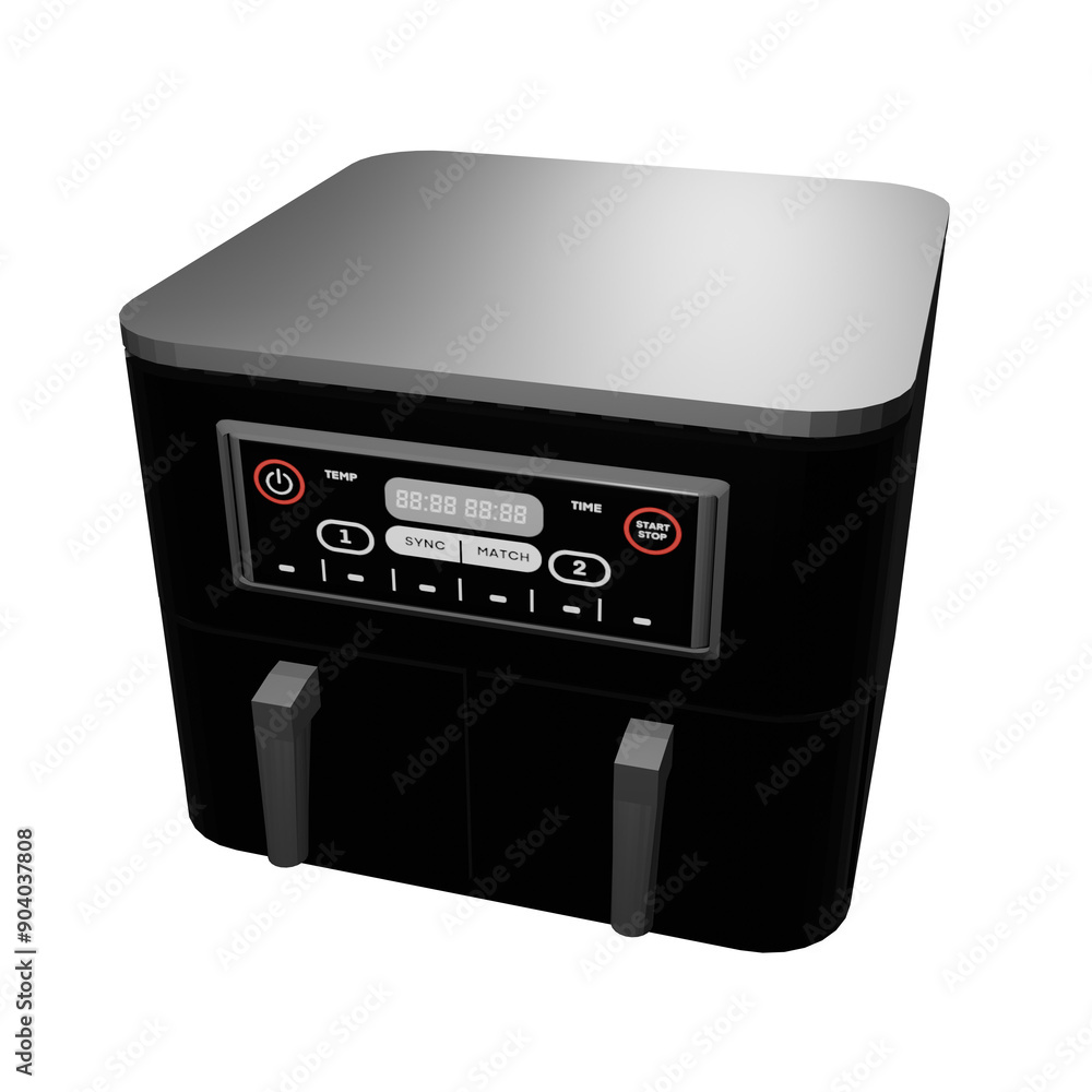 Fototapeta premium Airfryer Double black modeled in 3D/ PNG - Position 4