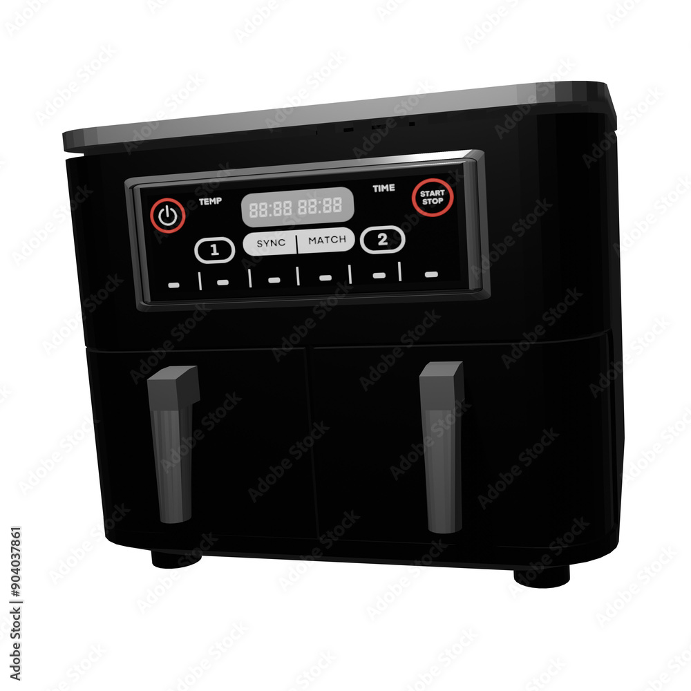 Fototapeta premium Airfryer Double black modeled in 3D/ PNG - Position 2