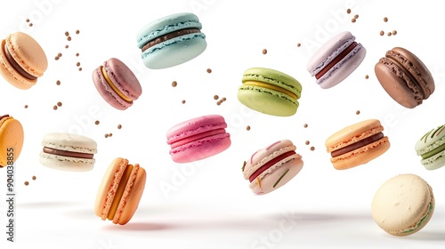 Wallpaper Mural Colorful Macarons Floating in the Air on a White Background Torontodigital.ca