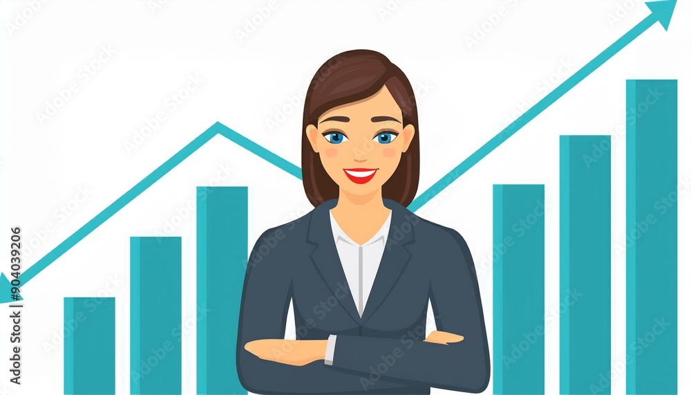 Businesswoman with a bar graph in the background. Illustration. Vector. Businesswoman with a bar graph in the background. Illustration. Vector.