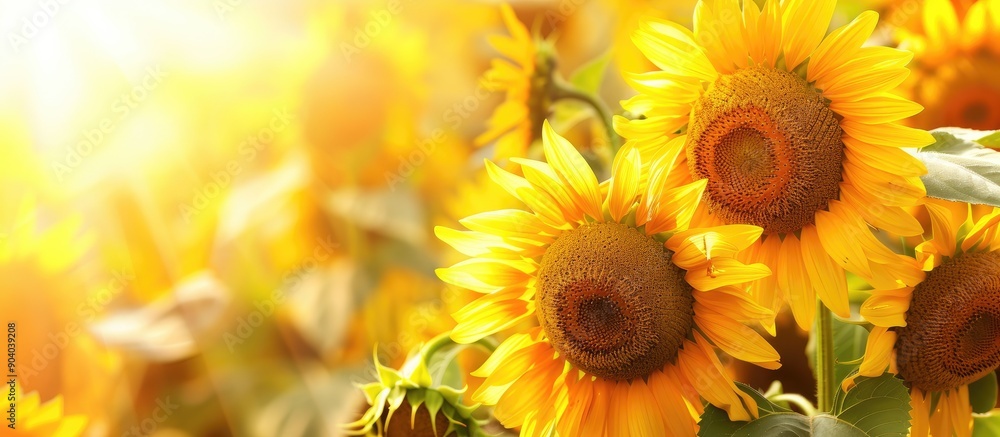 Naklejka premium Summer sunflowers in bright yellow bloom adding a burst of color to the copy space image