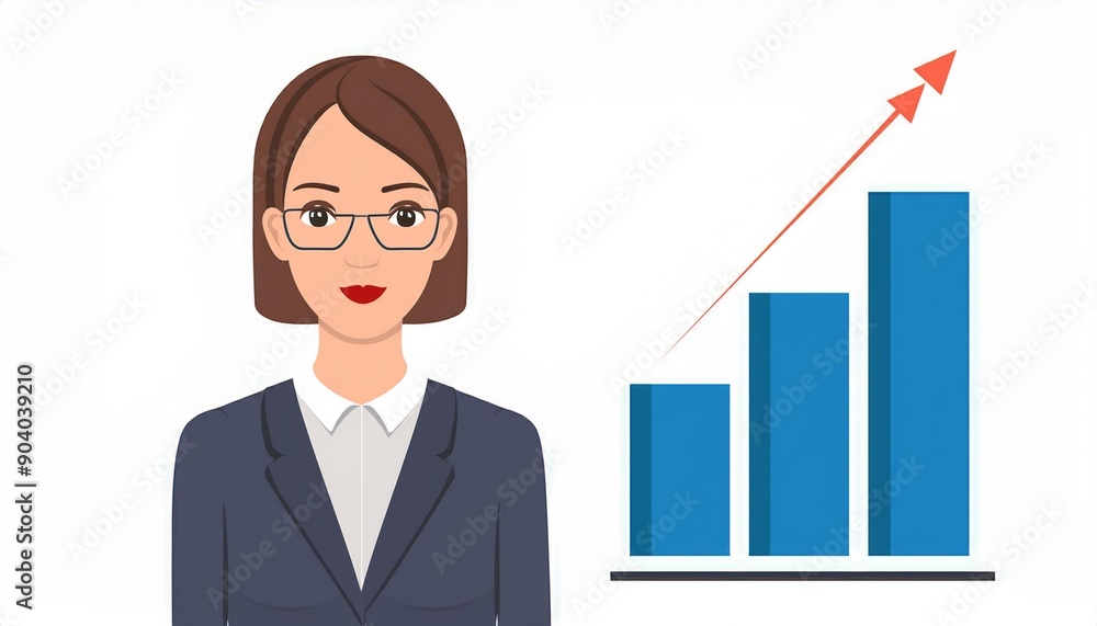 Businesswoman with a bar graph in the background. Illustration. Vector. Businesswoman with a bar graph in the background. Illustration. Vector.