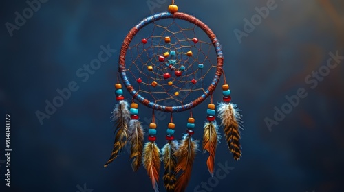 Intricately Colored Dream Catcher on Black Background