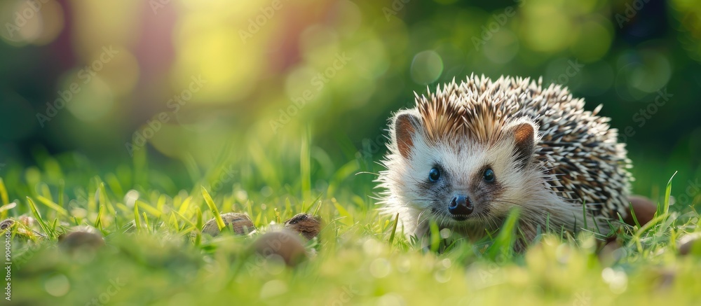 Adorable hedgehog in the green grass with copy space image Adorable hedgehog in the green grass with copy space image