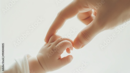 A touching moment of a mother gently holding her newborn baby's hand, illustrating love, care, and tenderness.