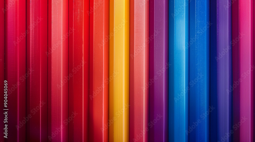 Obraz premium Multicolored pencils in a row, nice colorful background, top view.