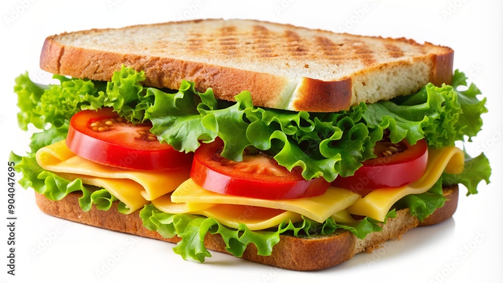 Vibrant, juicy sandwich with crisp lettuce, ripe tomatoes, and melted cheese, placed on a clean, transparent background for easy editing. Vibrant, juicy sandwich with crisp lettuce, ripe tomatoes, and melted cheese, placed on a clean, transparent background for easy editing.