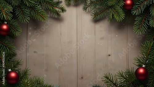 Winter holidays frame decoration with branches and toys