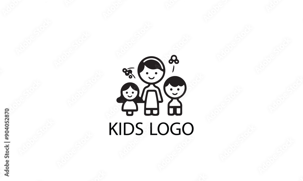Fototapeta premium kids play logo design black simple line art on white background