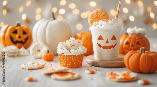 Halloween party with pumpkin-themed snacks and treats