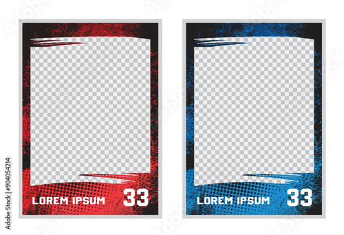 sport player cards photo border frame template set with grunge texture