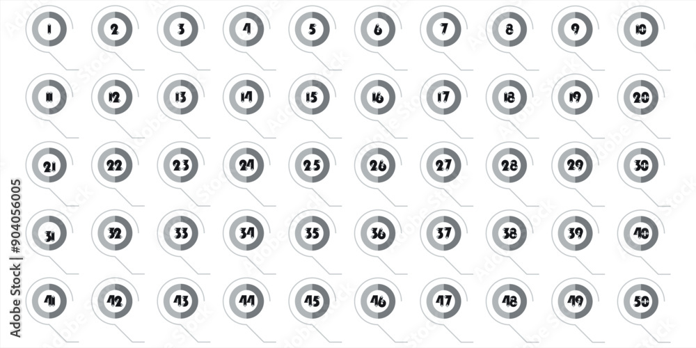 Numbers,1 to 50 black and white circle filled and cut icons Numbers,1 to 50 black and white circle filled and cut icons