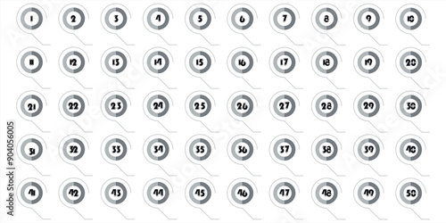 Numbers,1 to 50 black and white circle filled and cut icons