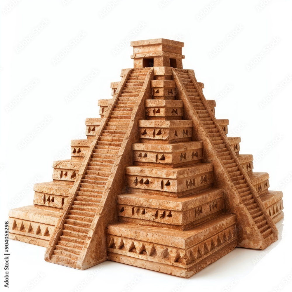 Medium shot of Ancient old stone Ziggurat, isolated on a white background, Medium shot of Ancient old stone Ziggurat, isolated on a white background,