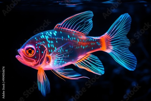 Colorful glowing fish in the dark