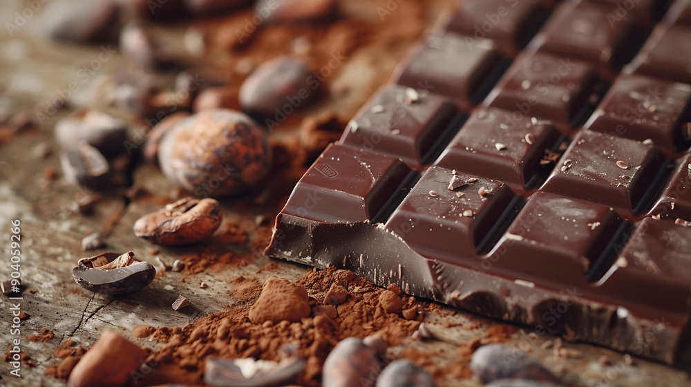 A chocolate bar with the feel and cocoa beans visible when a bite is removed A chocolate bar with the feel and cocoa beans visible when a bite is removed