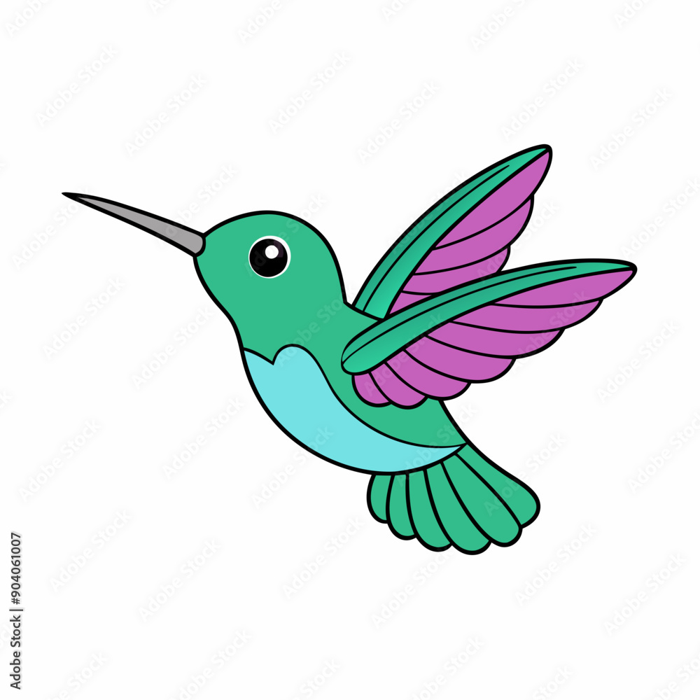 Obraz premium Flying Hummingbird Vector Illustration Cartoon Clipart and Line Art Design