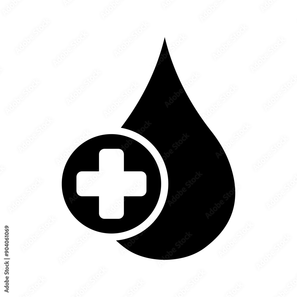 Blood drop with medical cross symbol. Donation, healthcare, hematology, medicine concept color editable Blood drop with medical cross symbol. Donation, healthcare, hematology, medicine concept color editable