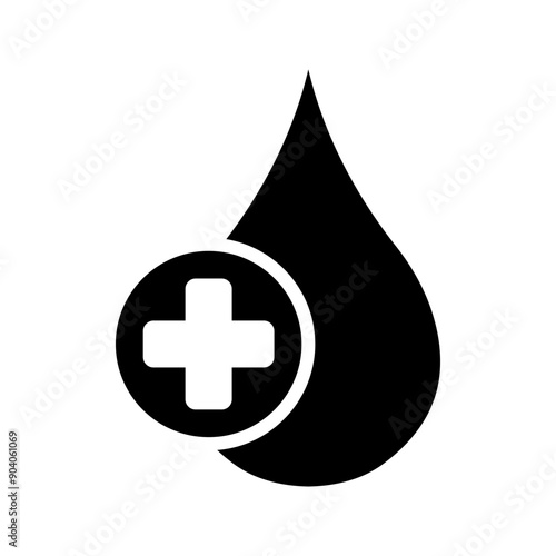 Blood drop with medical cross symbol. Donation, healthcare, hematology, medicine concept color editable