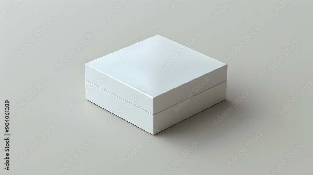 Realistic 3D rendering, white square box, closed lid, minimalist design, clean edges, subtle shadow, light gray background, product packaging mockup, studio lighting. Realistic 3D rendering, white square box, closed lid, minimalist design, clean edges, subtle shadow, light gray background, product packaging mockup, studio lighting.