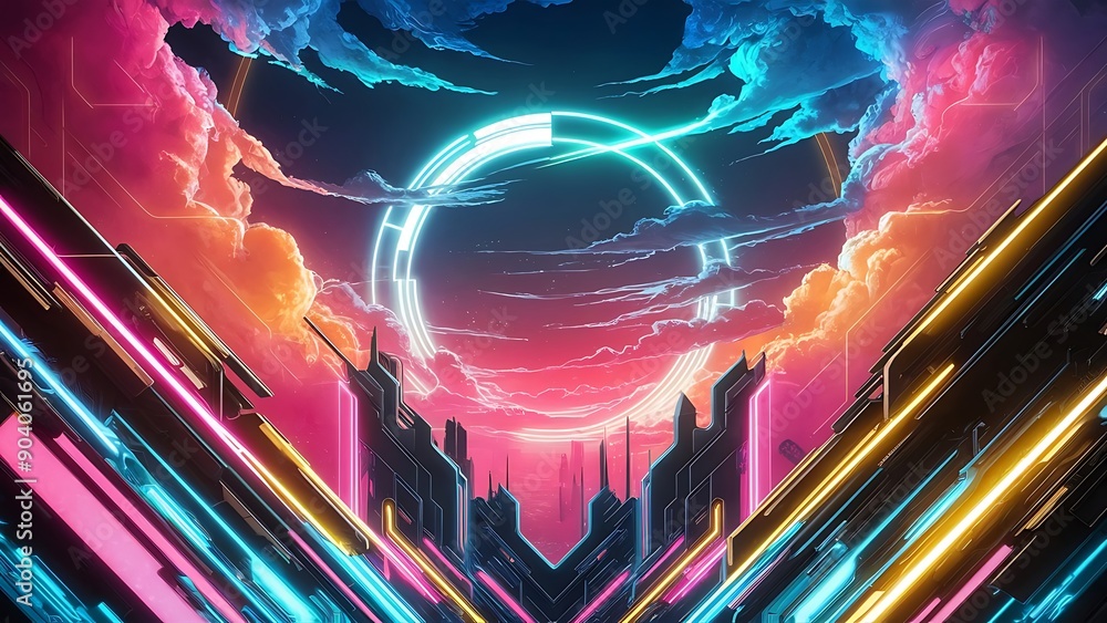 Anime cartoon neon game background, app gaming background sky with ...