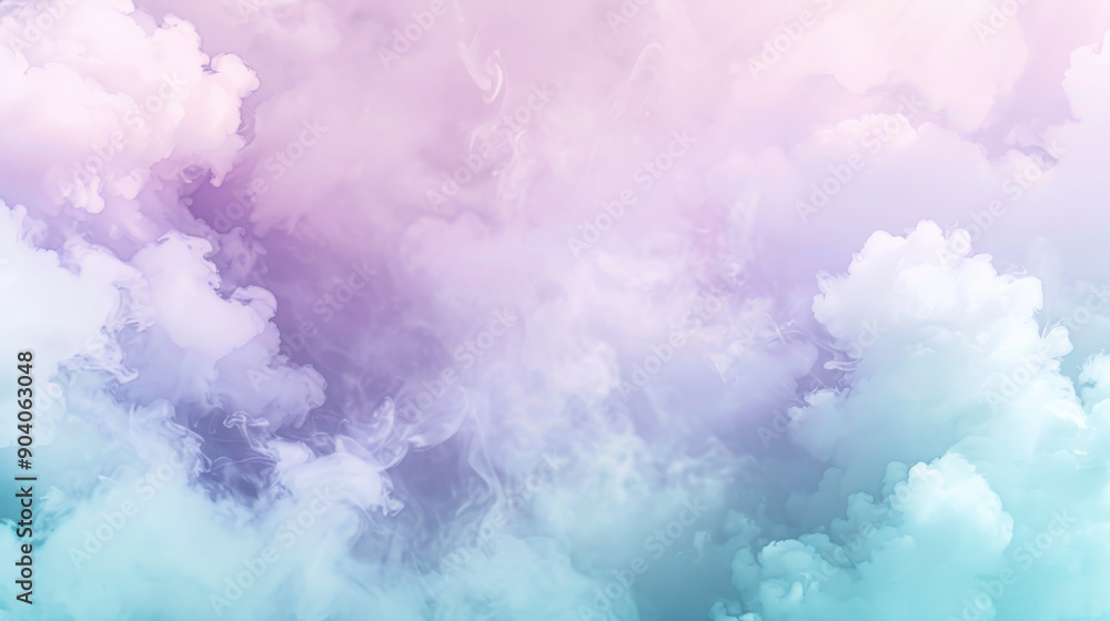 Fototapeta premium An enchanting background with pastel-colored smoke in shades of lavender and mint, complemented by gentle steam clouds, evoking a dreamy and serene ambiance.