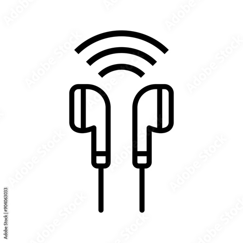 portable bluetooth wireless mini headphones with radio waves vector icon color editable