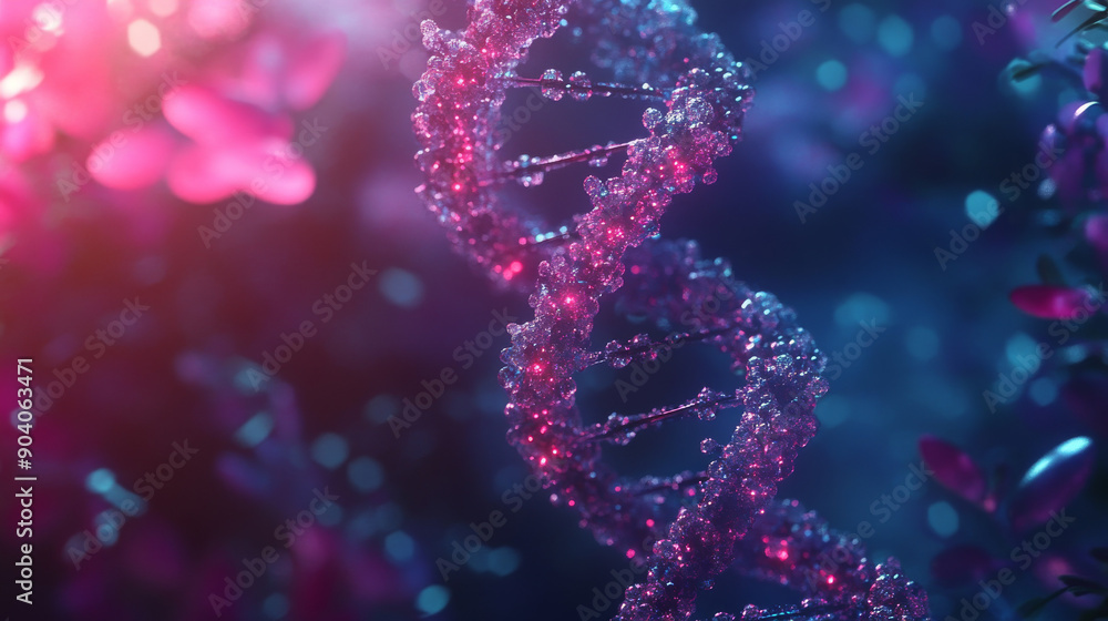 A glowing DNA helix illuminated by neon lights, showcasing the beauty of genetics and molecular biology in a vibrant setting.
A glowing DNA helix illuminated by neon lights, showcasing the beauty of genetics and molecular biology in a vibrant setting.