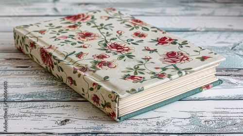 Closed junk journal with floral fabric cover side view photo