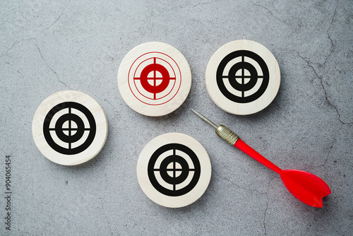 Red dart with many target symbol, and different specific one, narrow target concept