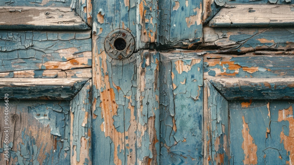 Fragment of ancient paneled wooden door with large crack and numerous peeling layers of paint Patination Vintage style Mock up Close up Selective focus Copy space Fragment of ancient paneled wooden door with large crack and numerous peeling layers of paint Patination Vintage style Mock up Close up Selective focus Copy space